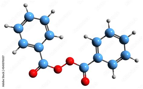 3D image of Benzoyl peroxide skeletal formula - molecular chemical structure of organic peroxide ...