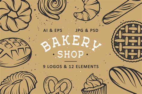 Set of bakery logos and elements By Mia Akimo | TheHungryJPEG