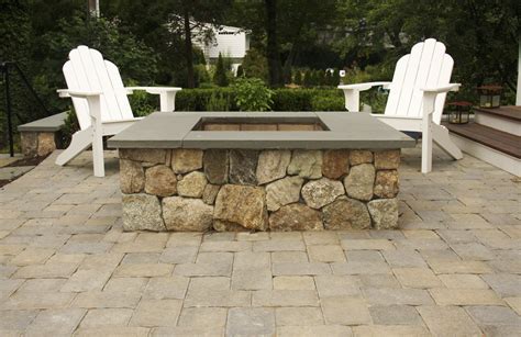 Square fire pits, like this one with fieldstone and bluestone cap ...