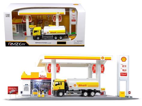 Shell Service Gas Station with Tanker Play Set 1/64 by RMZ City ...