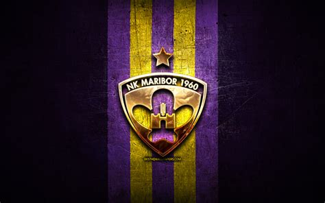 Download wallpapers Maribor FC, golden logo, Prva liga, violet metal background, football ...