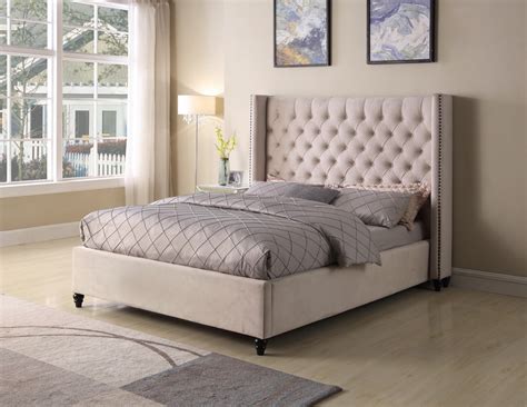 Jade Beige Velvet Tufted Bed Frame - Las Vegas Furniture Store | Modern Home Furniture ...