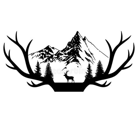 Mountain Landscape with Forest and Deer Stock Vector - Illustration of ...