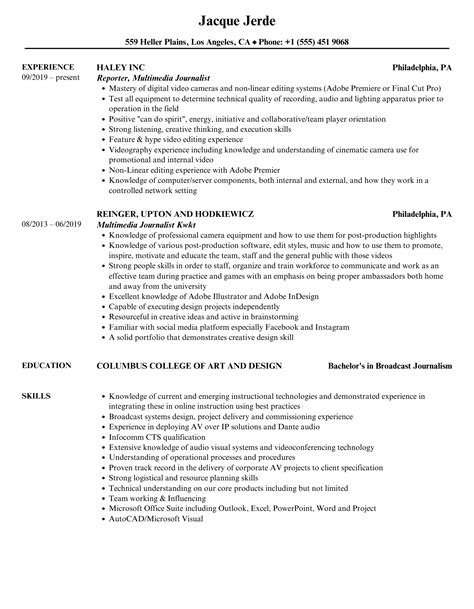 Multimedia Journalist Resume Samples | Velvet Jobs