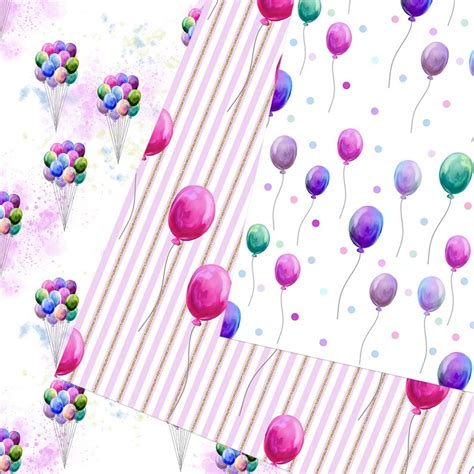 Birthday Digital Paper, Balloon Paper, Commercial Use, Seamless ...