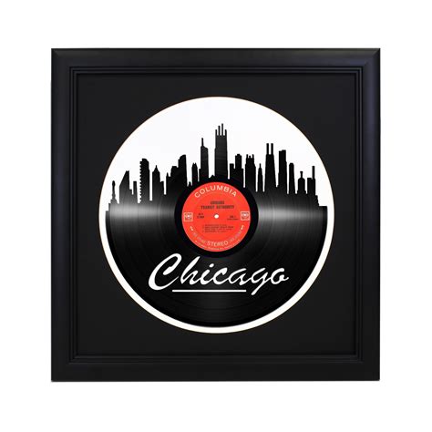 Framed & Ready To Hang Die Cut Vinyl Record - Chicago Skyline