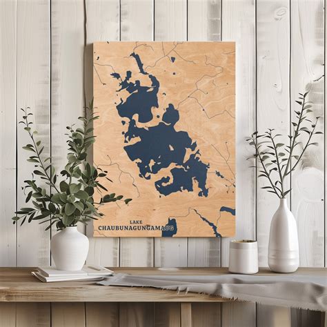 Lake Chaubunagungamaug Massachusetts Custom Lake Map Home Decor ...