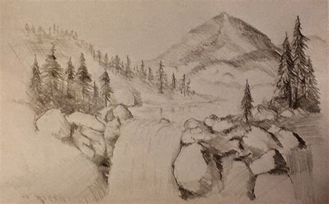 A Creative Journey, by Michael Mitchell: Mountain landscape - pencil sketch