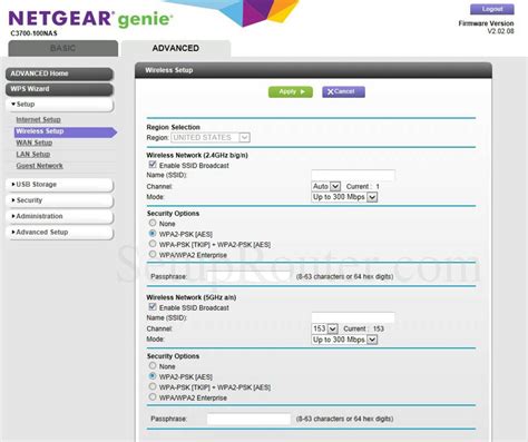 Netgear C3700-100NAS Screenshot WirelessSetup