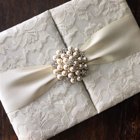 Handmade Ivory Pearl Brooch Embellished Lace Wedding Invitation Pocket ...