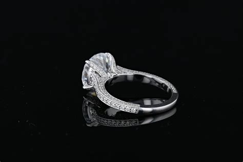 Round Solitaire Diamond Ring, 3-Sided Pavé Band - Nathan Alan Jewelers