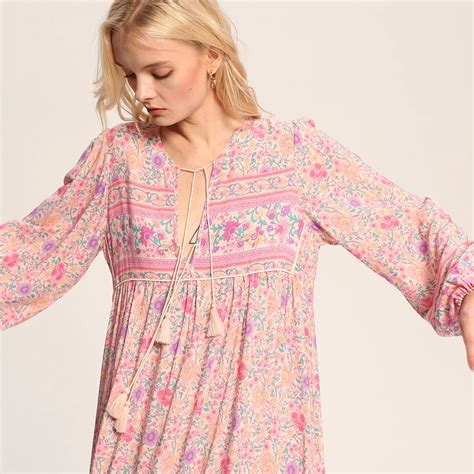 Jastie Cotton Bohemian Short Dress Hippie Chic Floral Print Dresses 2019 Spring Lantern Sleeve ...