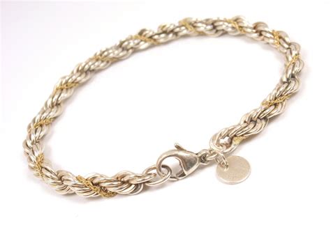 Vintage Tiffany & Co Sterling Silver 18K Yellow Gold 5mm Rope Chain Bracelet 7"