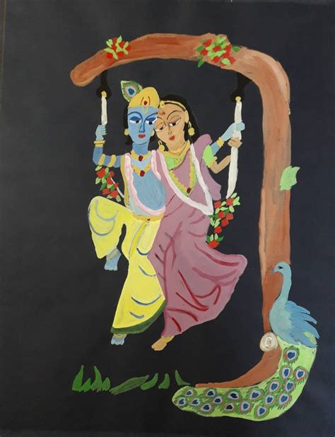 Radha Krishna on swing. Painting by Rachna Goenka | Saatchi Art