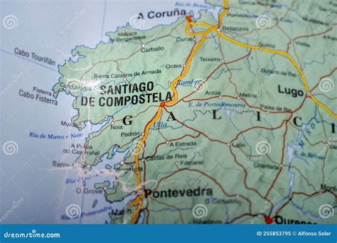 Santiago De Compostela Highlighted on a Map of Spain Stock Image - Image of region, tourist ...