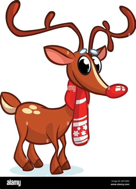 Happy cartoon Christmas red nose reindeer rudolph. Vector illustration ...