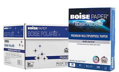 Boise POLARIS Premium Multi Use Printer Copy Paper White Letter 8.5 x 11 5000 Sheets Per Case 20 ...