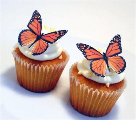 Edible Butterflies Wedding Cake Topper, Orange Monarch Edible Butterflies Set Of 12 DIY Cake ...