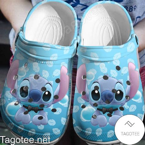 Stitch Leaves Pattern Blue Crocs Clogs - Tagotee