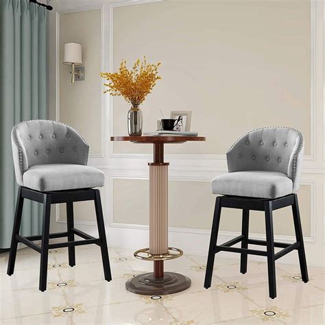 Vanity Art Kitchen Bar Stools Set of 2 Solid Wood Tufted Swivel Bar ...