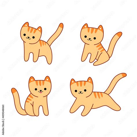 Ginger cat icon set. Cartoon cat in various poses. Vector illustration ...