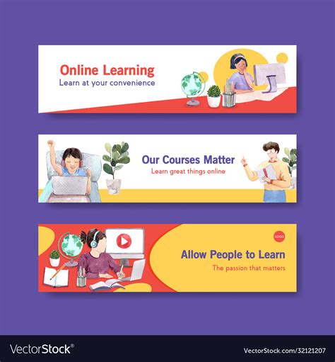 Online learning banner template design Royalty Free Vector