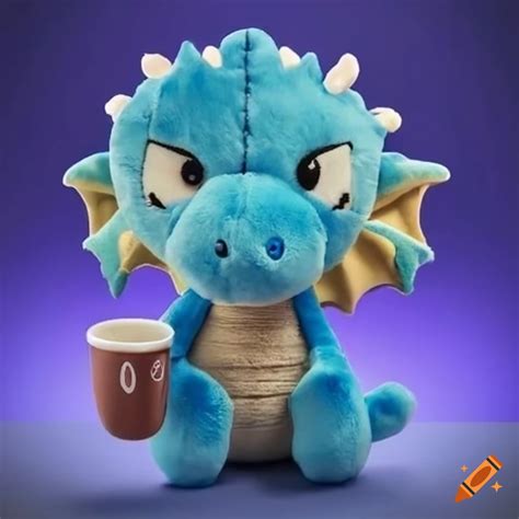 Cute blue dragon holding a coffee mug on Craiyon