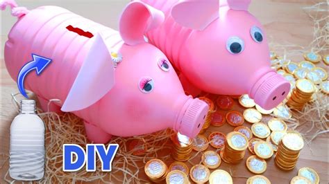 Easy crafts for Children DIY piggy bank with recycled plastic bottle - YouTube