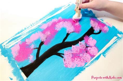 Cherry Blossom Painting with Cotton Balls | Cherry blossom painting, Spring crafts for kids ...