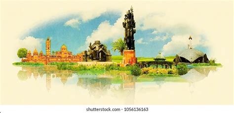 Vadodara City Watercolor Panoramic Skyline Illustration Stock ...