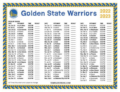 Golden State Warriors 2024 Schedule Printable