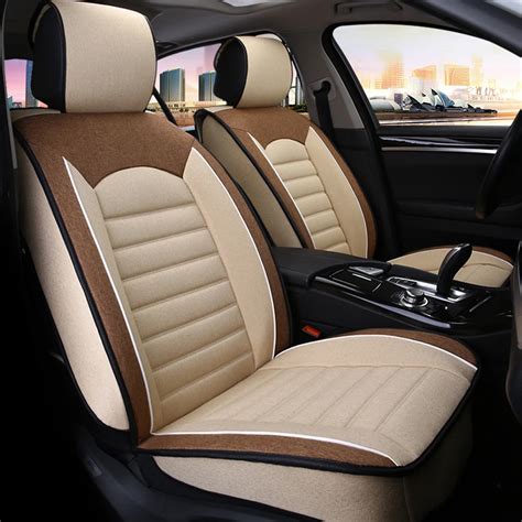 9PCS Universal Car Seat Covers Soft Breathable Linen Fabric Automoblies ...
