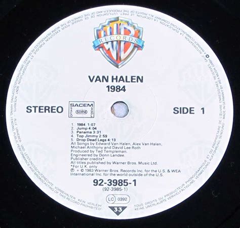 VAN HALEN 1984 Hard Rock Heavy Metal Album Cover Gallery & 12" Vinyl LP Discography Information ...