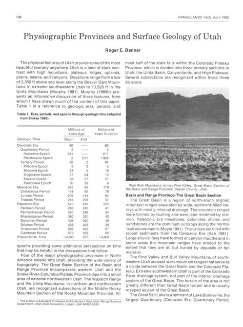 Physiographic Provinces and Surface Geology of Utah Roger E - DocsLib