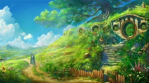 Hobbits The Lord Of The Rings Gandalf Bilbo Baggins Artwork Path Bag End The Shire Wallpaper ...