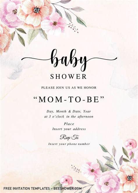 Rustic Floral Baby Shower Invitation Templates - Editable With Microsoft Word