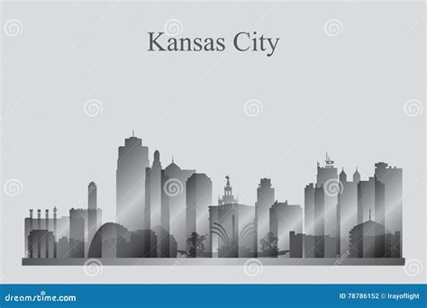 Kansas City Skyline Silhouette in Grayscale Stock Vector - Illustration ...