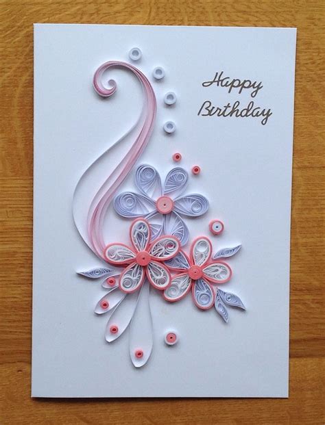 Quilling Pink and White Birthday Card | Quilling birthday cards, Paper ...