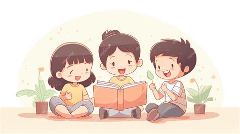 Premium AI Image | a cartoon of children reading a book with their ...