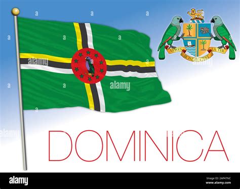 Dominica official national flag and coat of arms, vector illustration ...