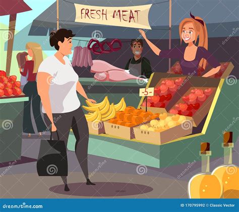 Farmers Market Flat Vector Illustration Stock Vector - Illustration of ...