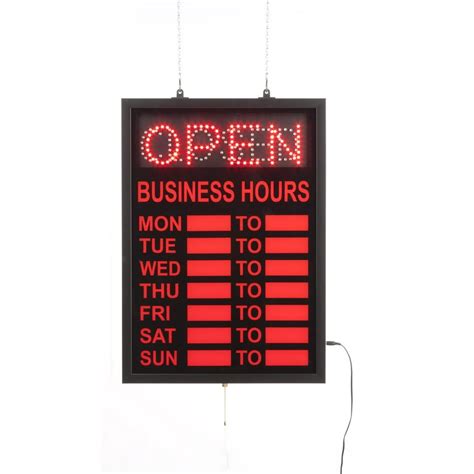 Neon Open Sign with Hours of Operation, Lighted Business Hours Window Display - Red illumination ...