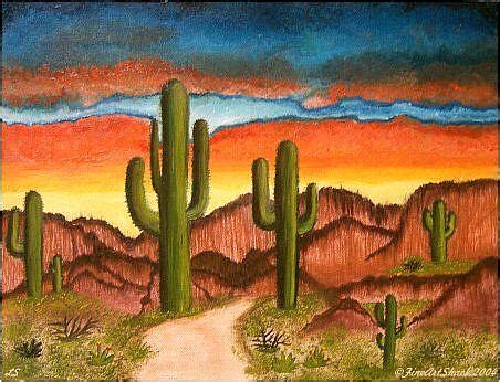 Impressionist Desert Southwest Scene (Sold) - by Lar Shackelford from FOTM Cactus art exhibit