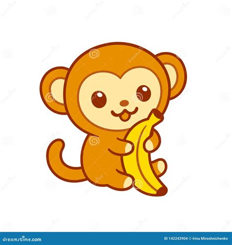 Cute Monkey With Banana Cartoon Vector | CartoonDealer.com #9511597