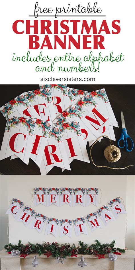 Printable Merry Christmas Banner - Six Clever Sisters
