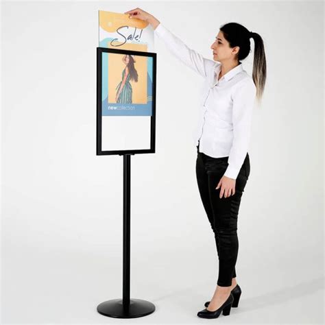 Pedestal Sign Holder Stand Black 18×24 Inch Double Sided Slide-In Aluminum Poster Frame Floor ...