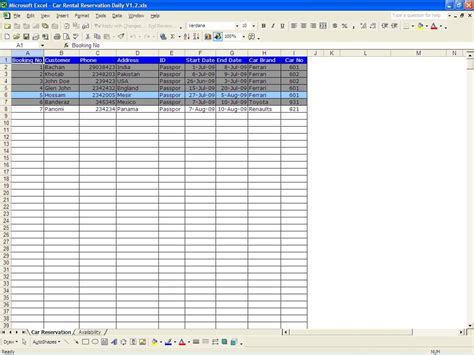 Car Rental Reservations | Excel Templates