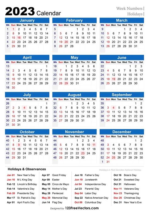 Free 2023 Holiday Calendar with Week Numbers in 2023 | Calendar with week numbers, Holiday ...