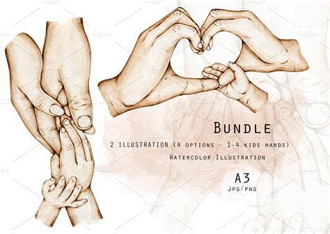 Family Hands 1-4 Kids Holding Hands | Decorative Illustrations ~ Creative Market