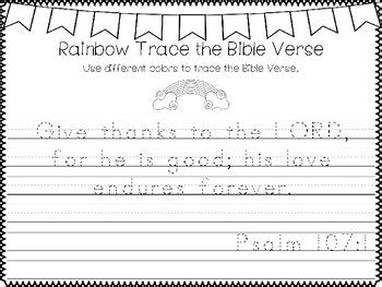 Psalms for Kids-Psalm 107:1 Bible Verse Tracing and Coloring Worksheets.